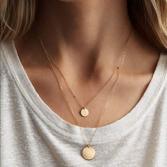 Dainty 14k Gold Disc Necklace Layered Tiny Disc Necklace - Picture 1 of 5
